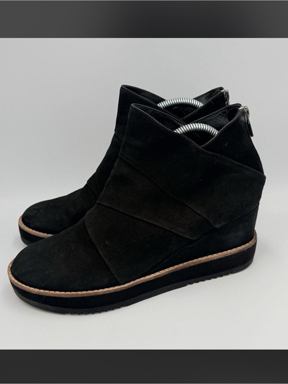 Eileen Fisher Clapton Black Nubuck Leather Wedge Ankle Boots NEW Sz 10